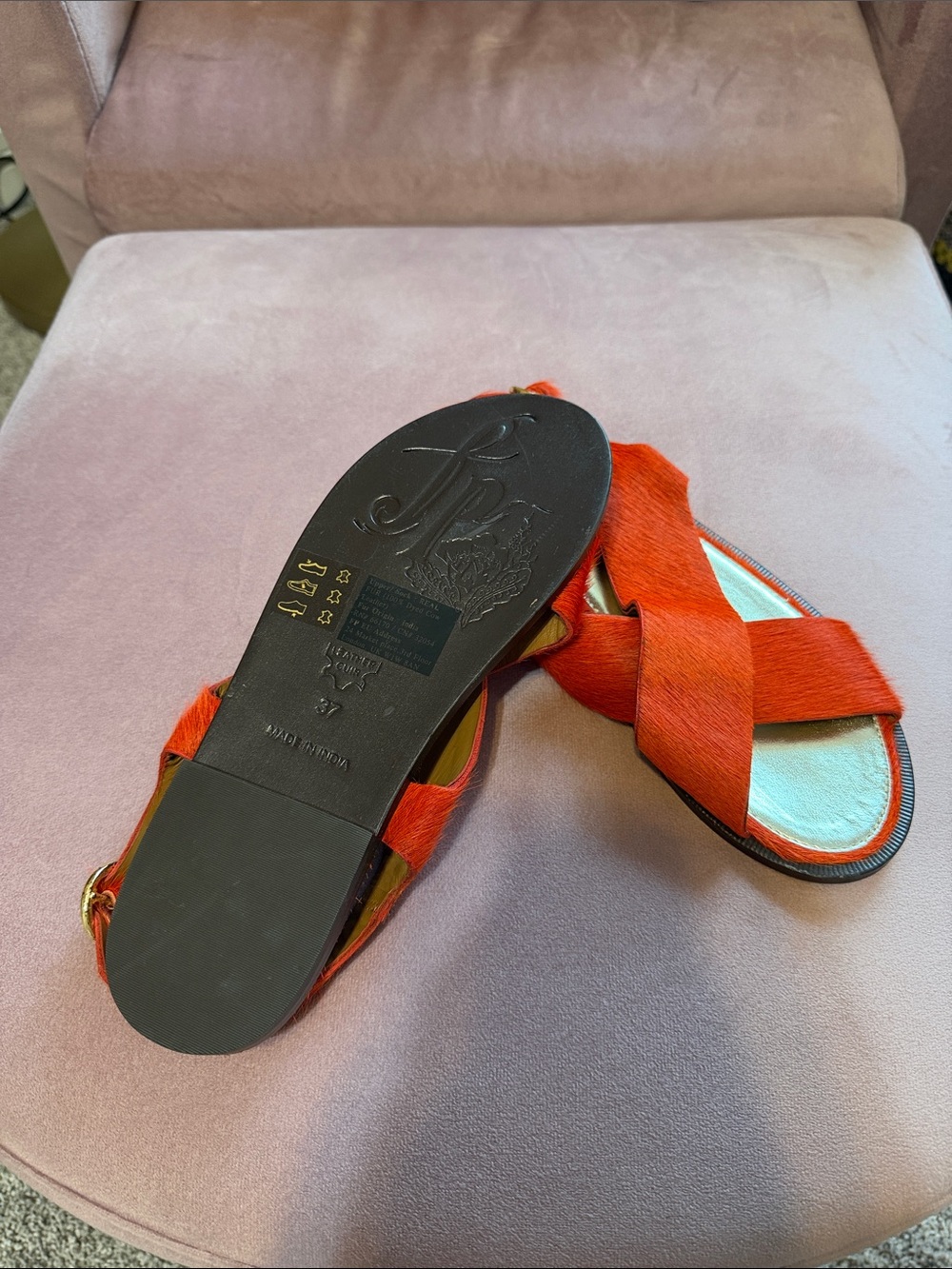 Free People Red Cross-Strap Ponyhair Sandals